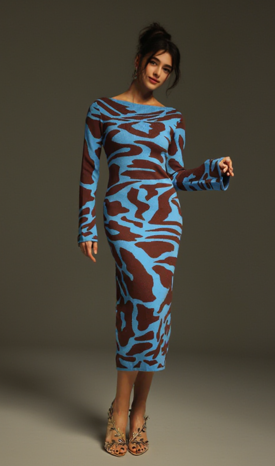 TAYSIA LANGÄRMELIGES MIDIKLEID AUS STRICK MIT LEOPARDENMUSTER