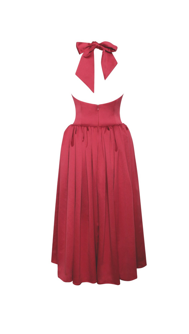 AIIZIE WENDY PLUNGING HALTER BACKLESS MAXI DRESS IN RED - product image