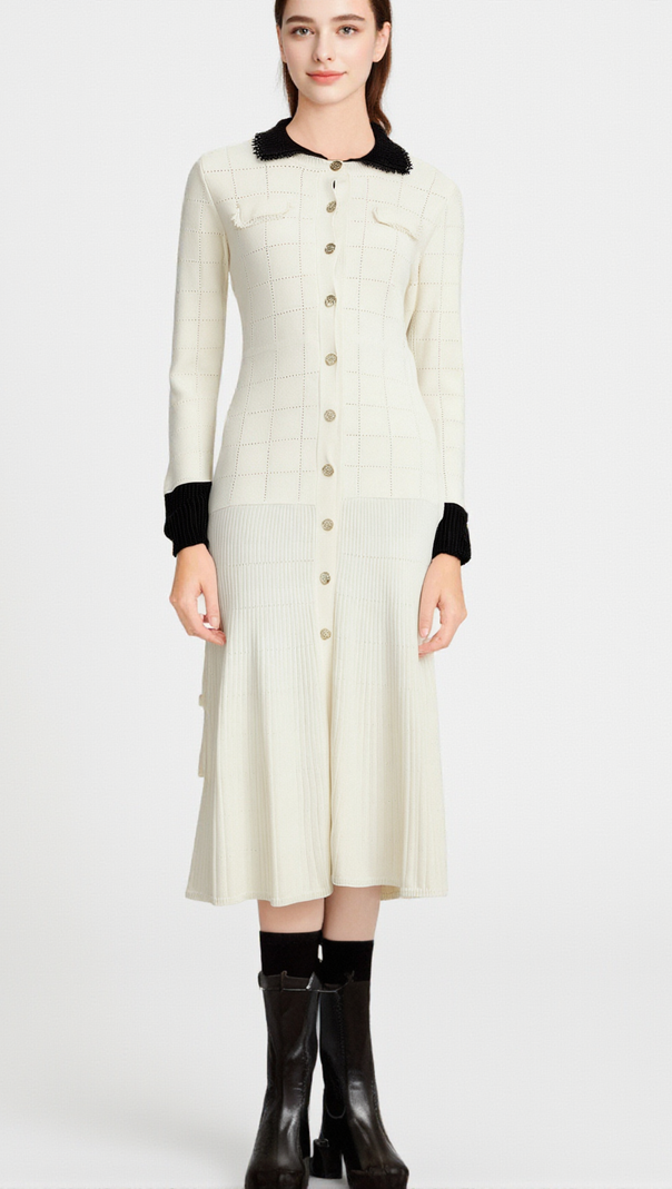 AIIZIE CÉCILIE CONTRAST-TRIM KNITTED SHIRT DRESS - product image