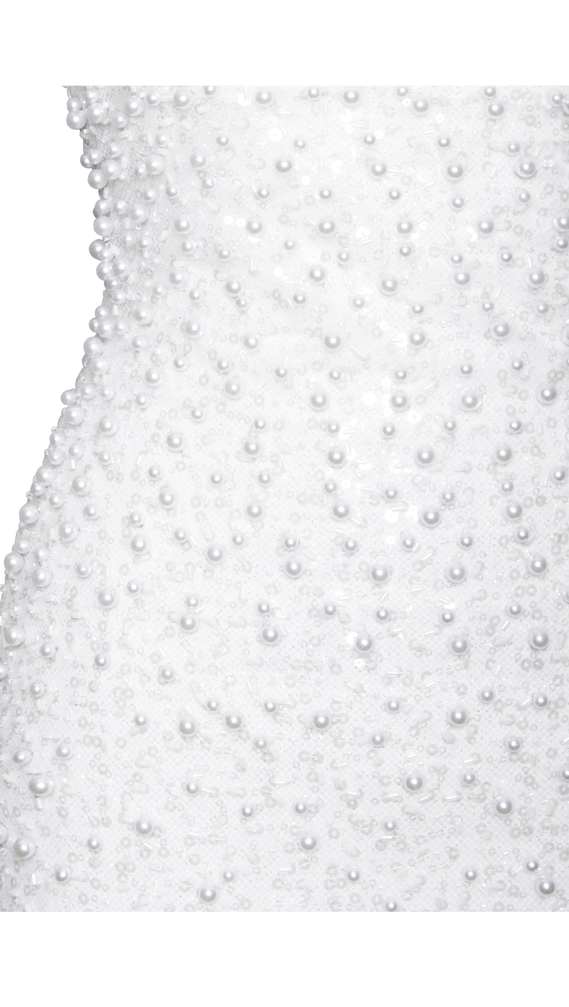 Lainey Maxikleid aus weißem Satin mit Pailletten und Perlen