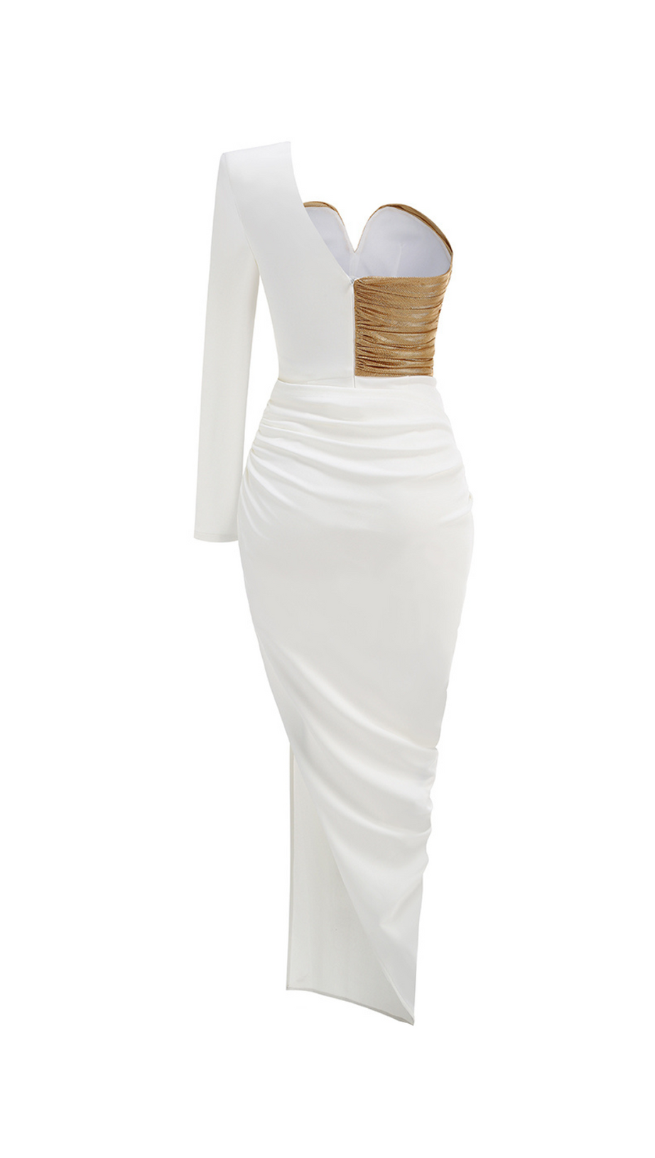 ROSE DETAILS HIGH SUT MAXI DRESS IN GOLD WHITE