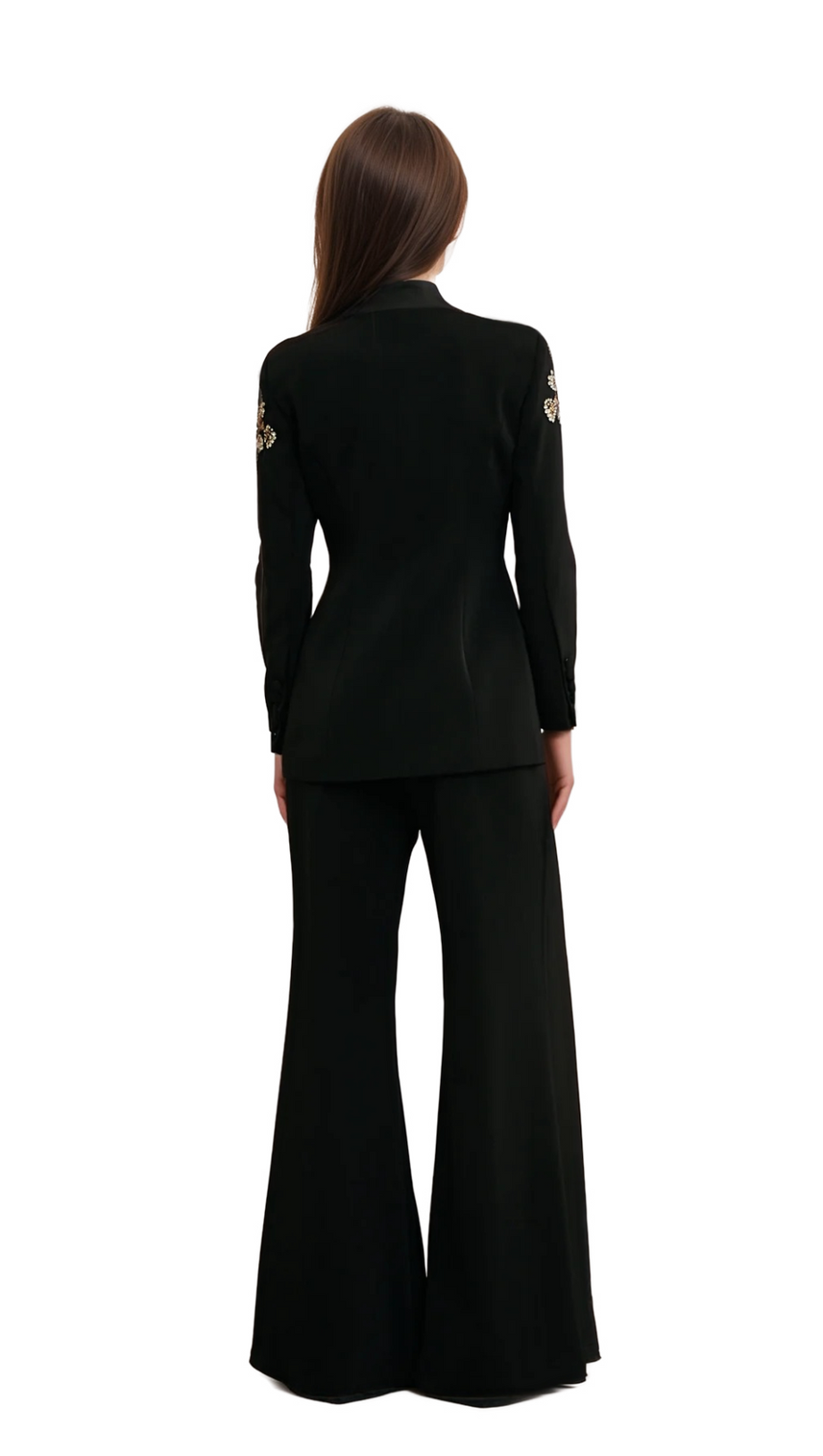 DELPHINE BLACK EMBELLISHED JACKET & TROUSERS MATCHING SET