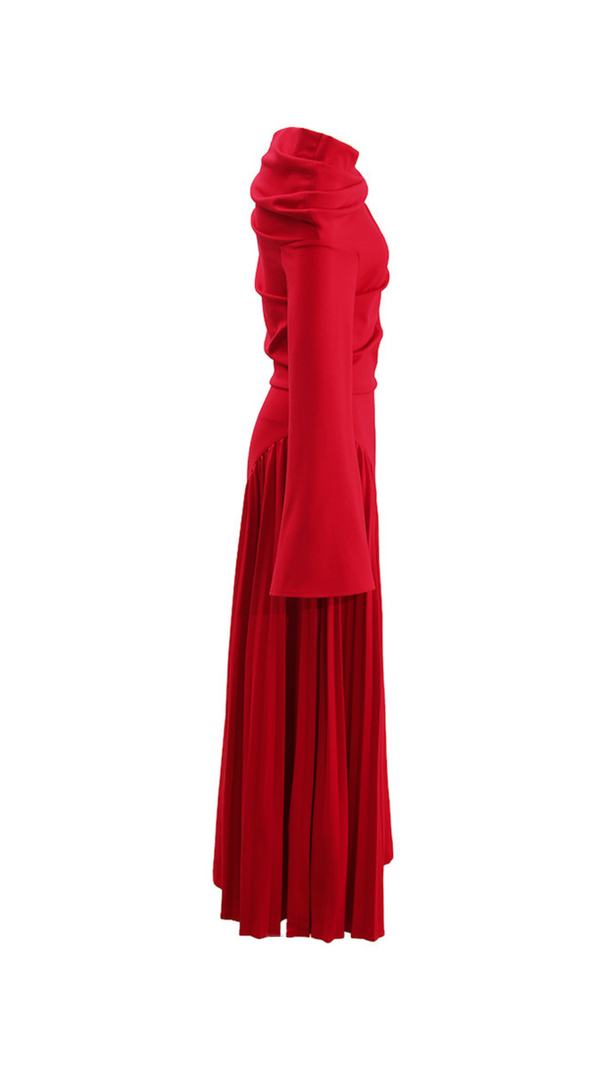 AIIZIE ALBERTA RED ONE SHOULDER SLIT PLEATED MAXI DRESS - product image