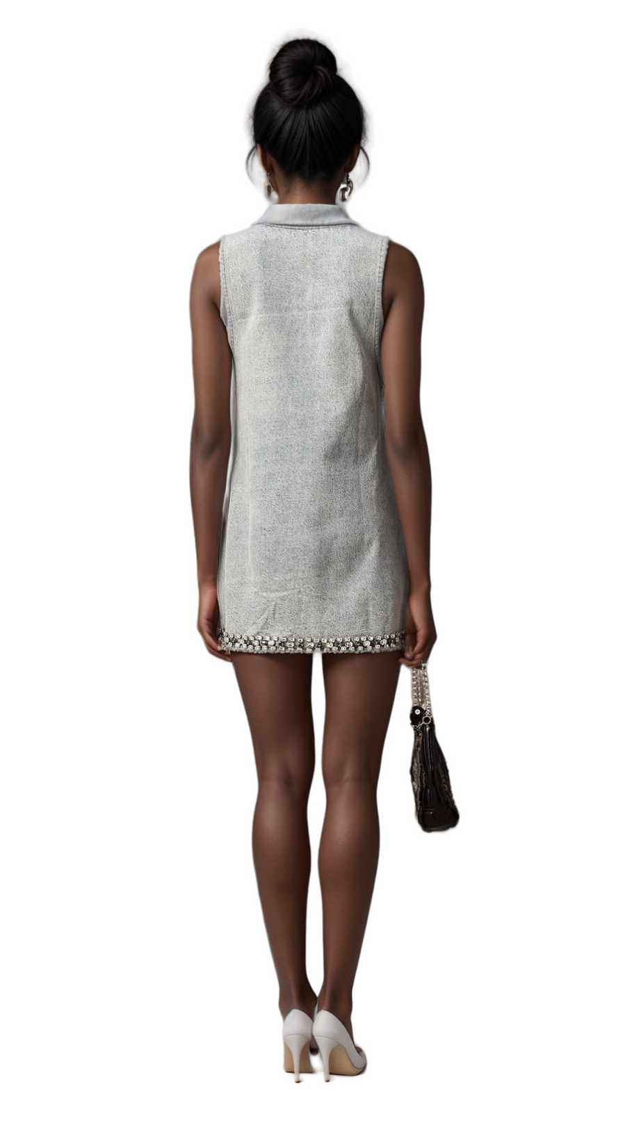 DAPHNÉ BLUE CRYSTAL SLEEVELESS DENIM MINI DRESS