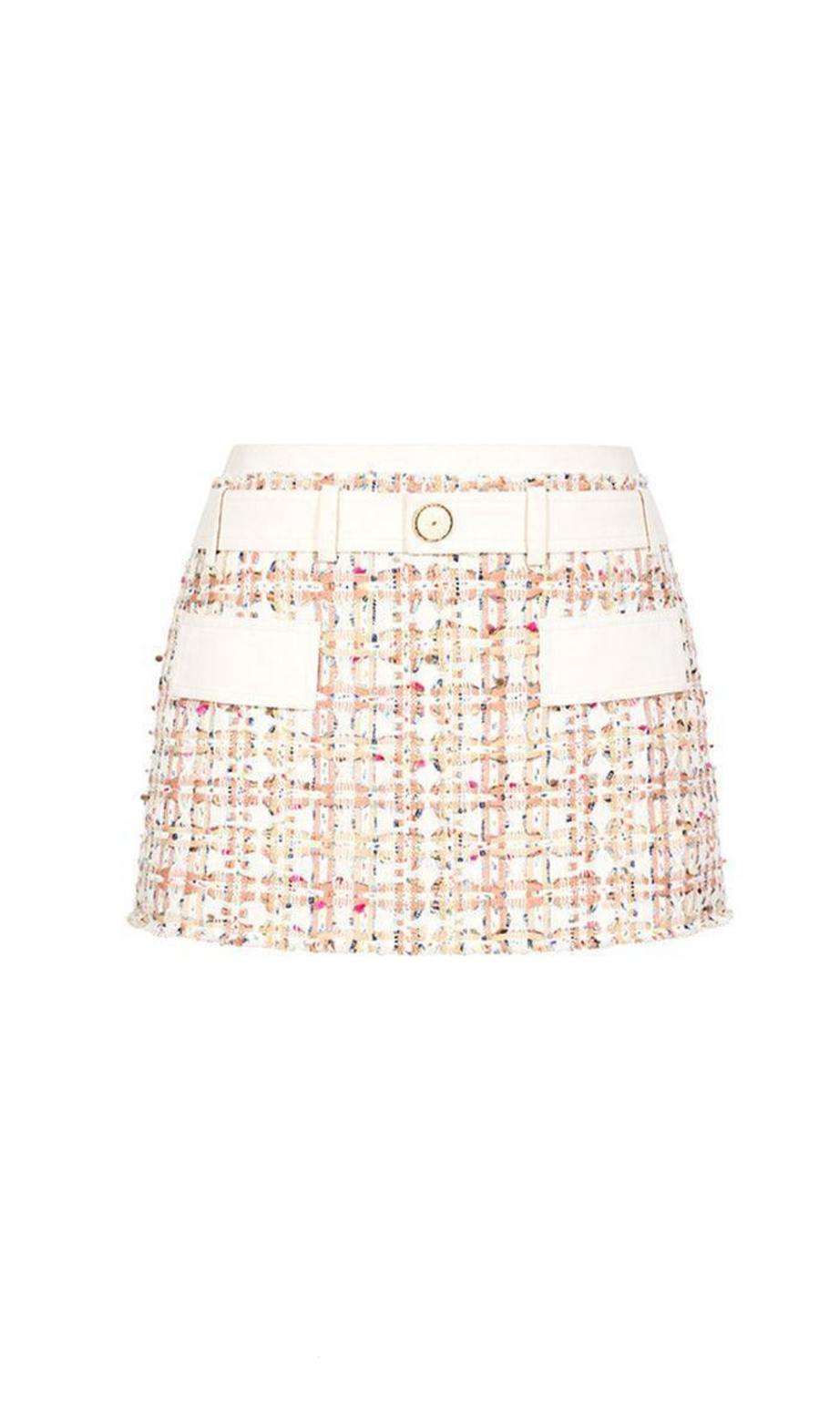 Carlin patchwork Tweed mini skirt in pink