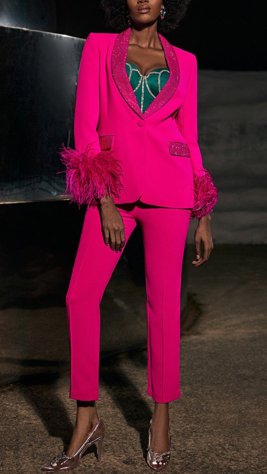 RHINESTONE FEATHER BLAZER IN PINK