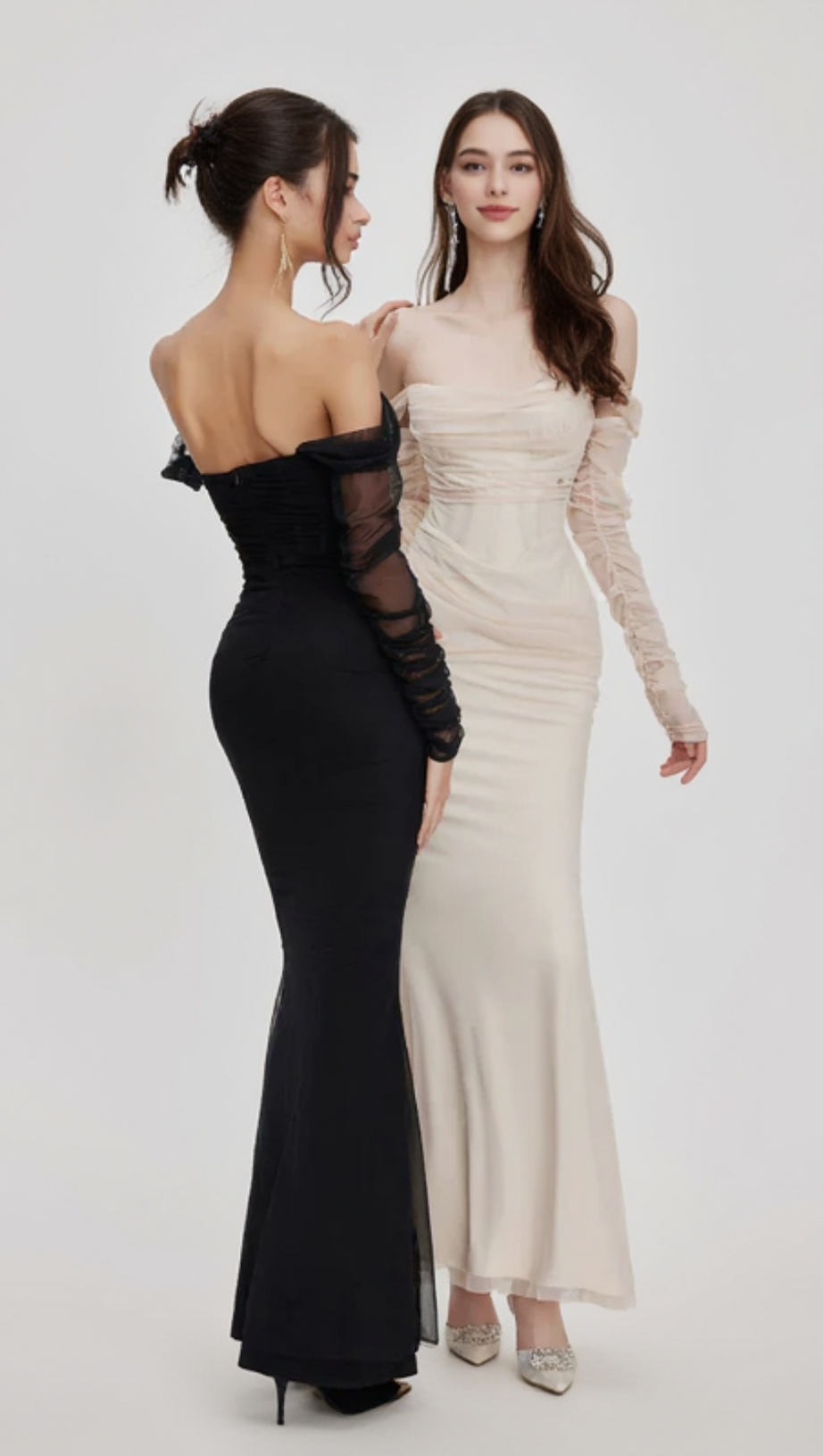 ARIEL APRICOT MESH OFF-SHOULDER MERMAID MAXI DRESS