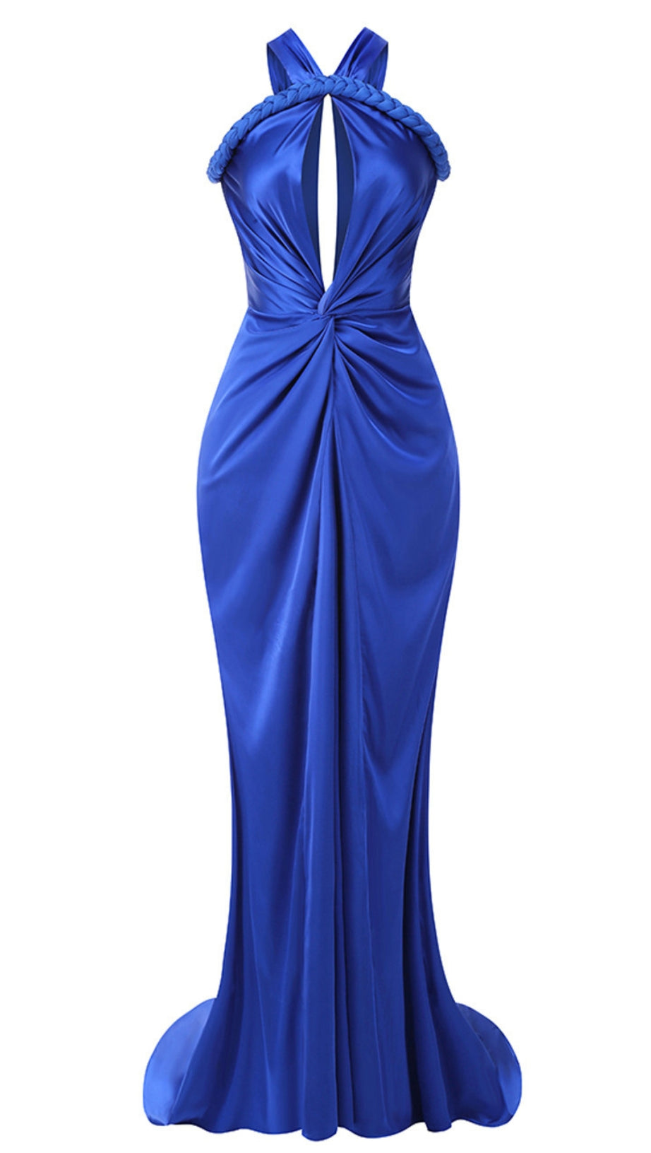 Neckholder-Maxikleid mit geflochtenem Drapé Blau