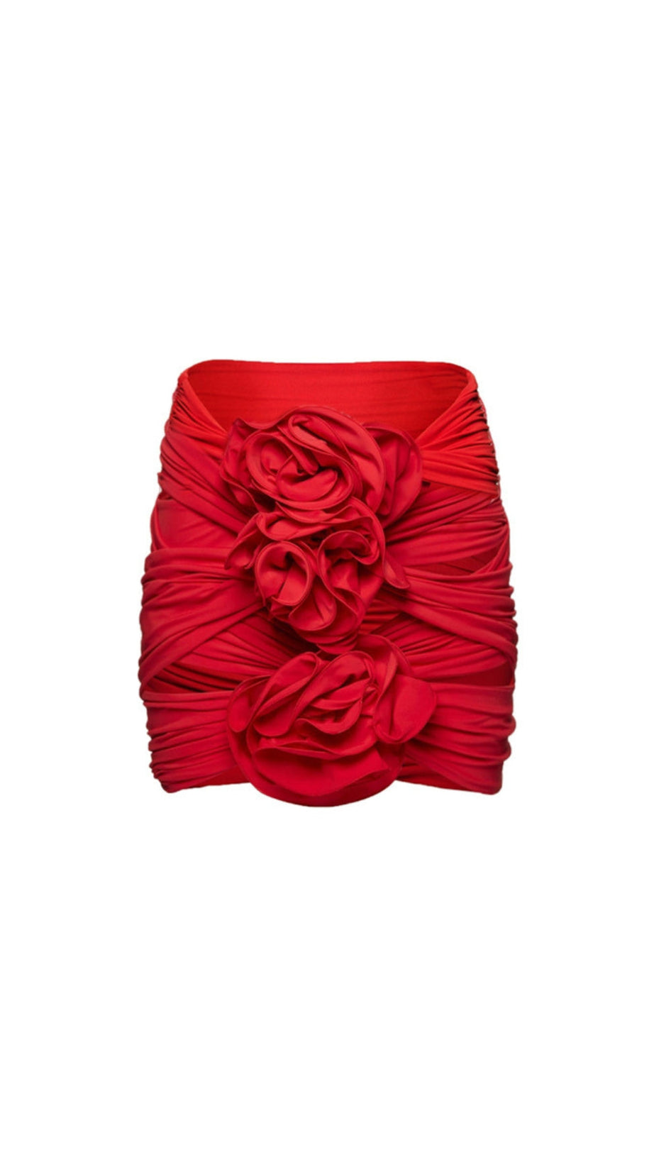 ROTER BADEANZUG UND ROCK MIT 3D-BLUMEN