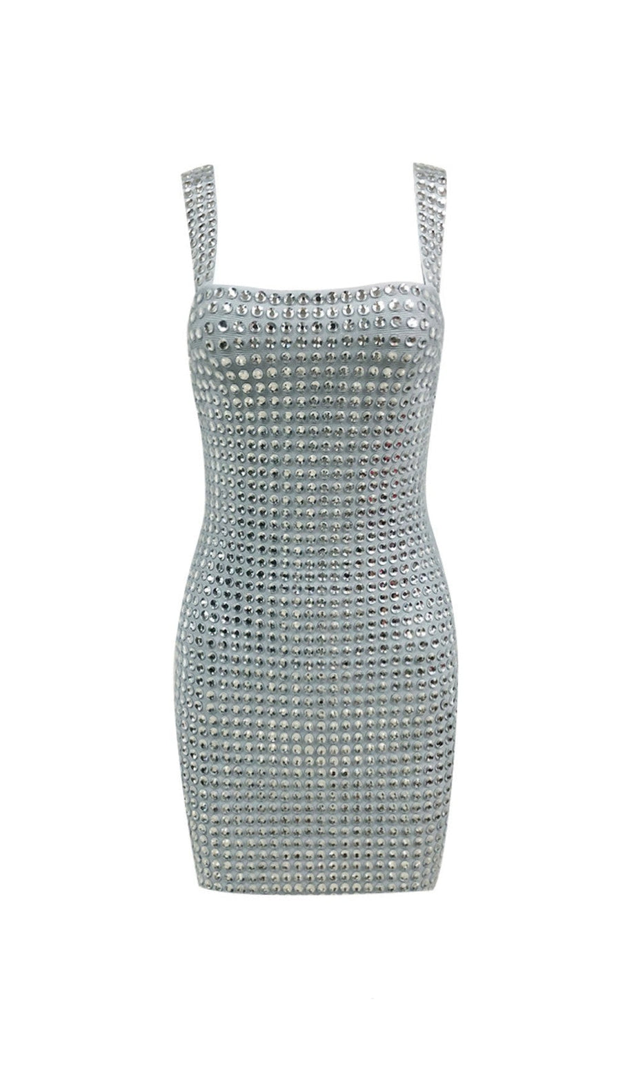 MINI ABITO GRIGIO CON DECORAZIONI DI DIAMANTI