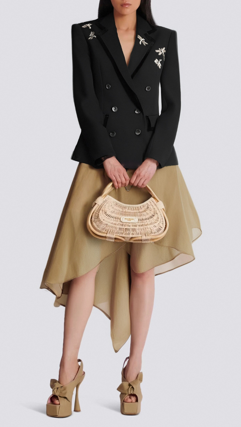 NAIL DRILL DRAGONFLY EMBROIDERY BLAZER IN BLACK