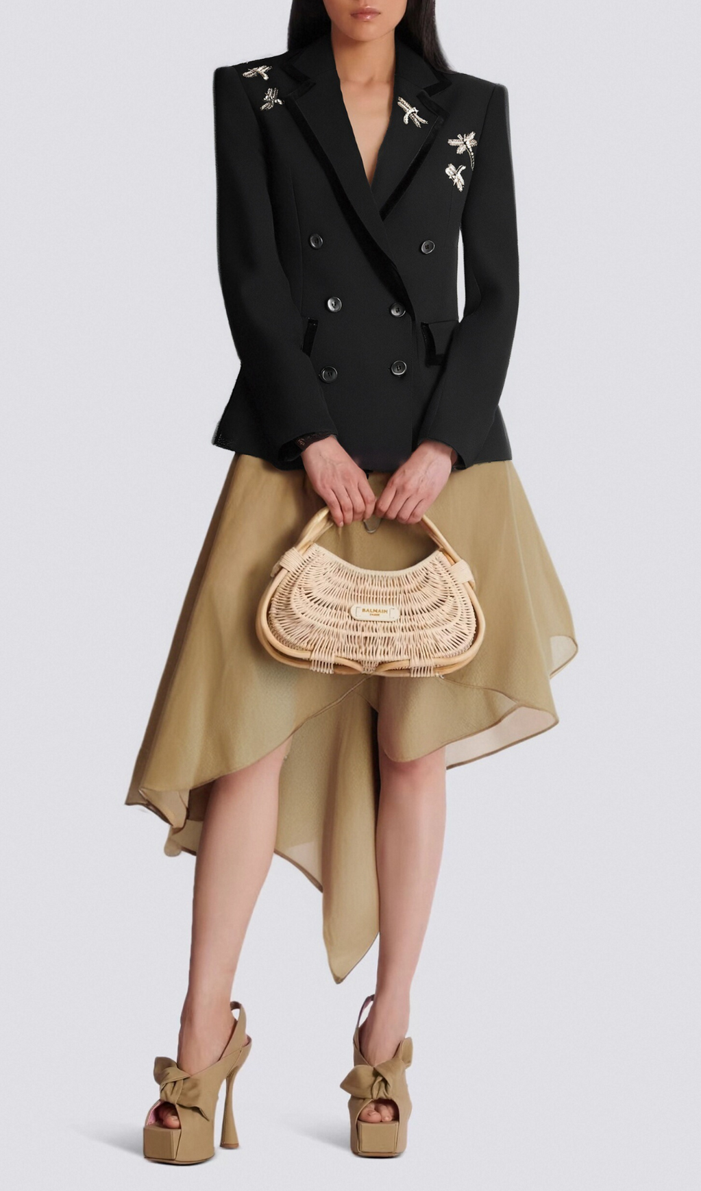 NAIL DRILL DRAGONFLY EMBROIDERY BLAZER IN BLACK