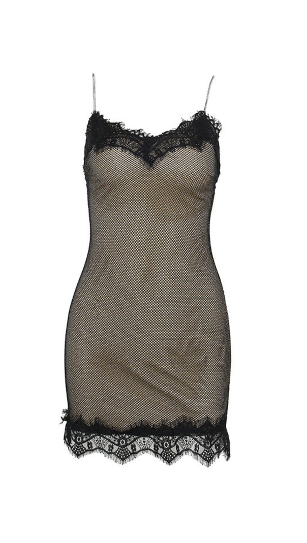 AIIZIE LACE PATCHWORK HOLLOW DIAMOND MINI DRESS - product image