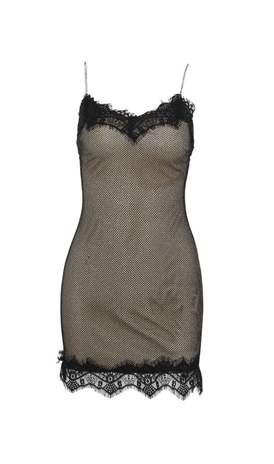 LACE PATCHWORK HOLLOW DIAMOND MINI DRESS