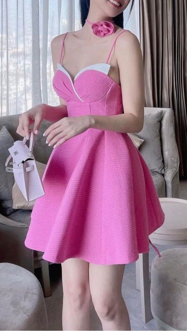 AIIZIE STRAP MINI DRESS WITH ROSE IN HOT PINK - product image