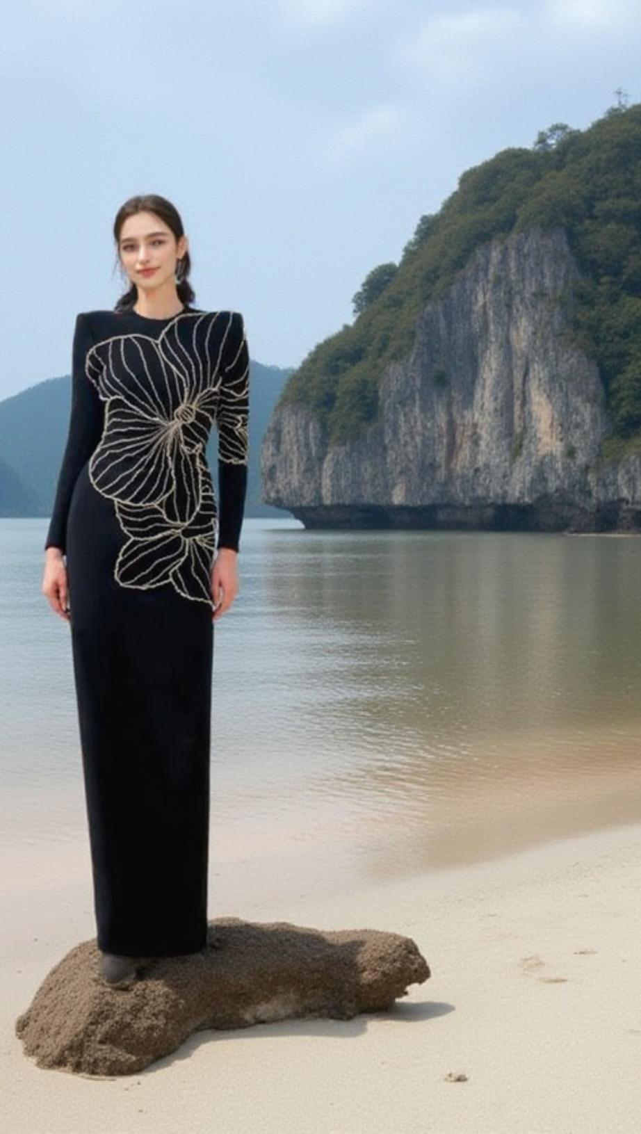 RAELYNN BODYCON LONG SLEEVE CREPE MAXI DRESS