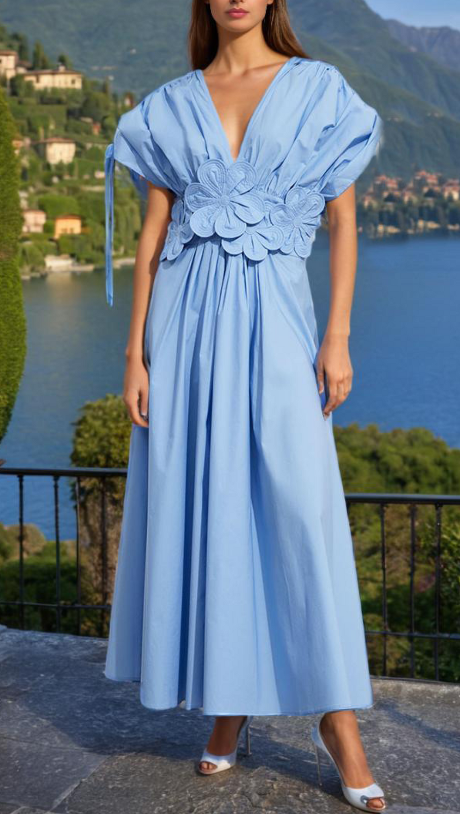 ABITO MIDI CON APPLICAZIONI PATCHWORK BLU