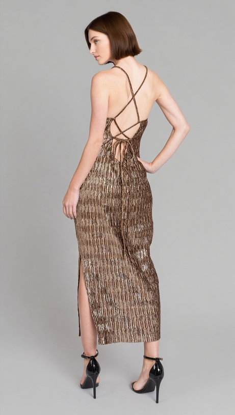 ABITO MIDI CON SCHIENA INCROCIATA ORO