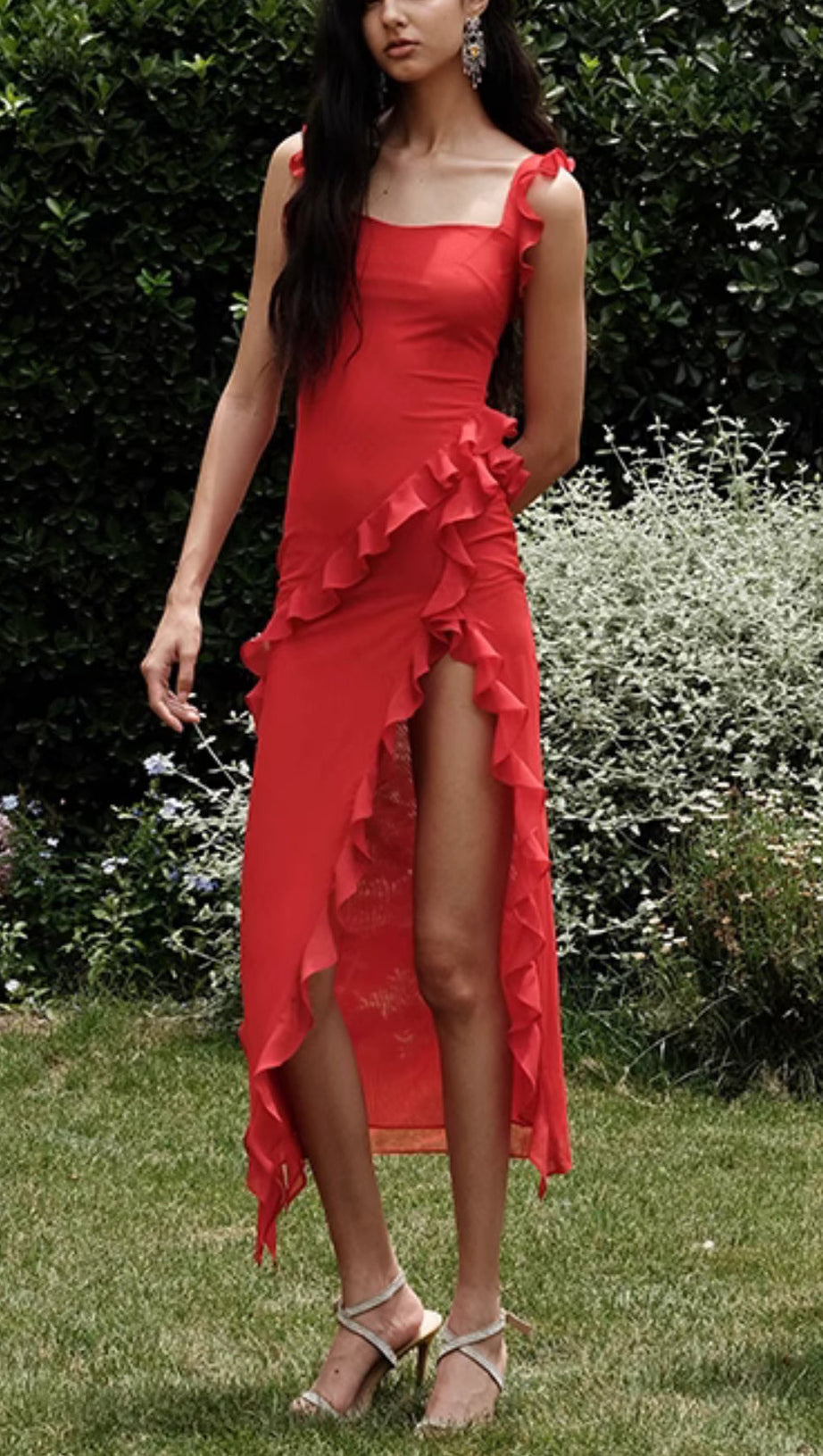 RUFFLE MAXI DRESS IN CHERRY