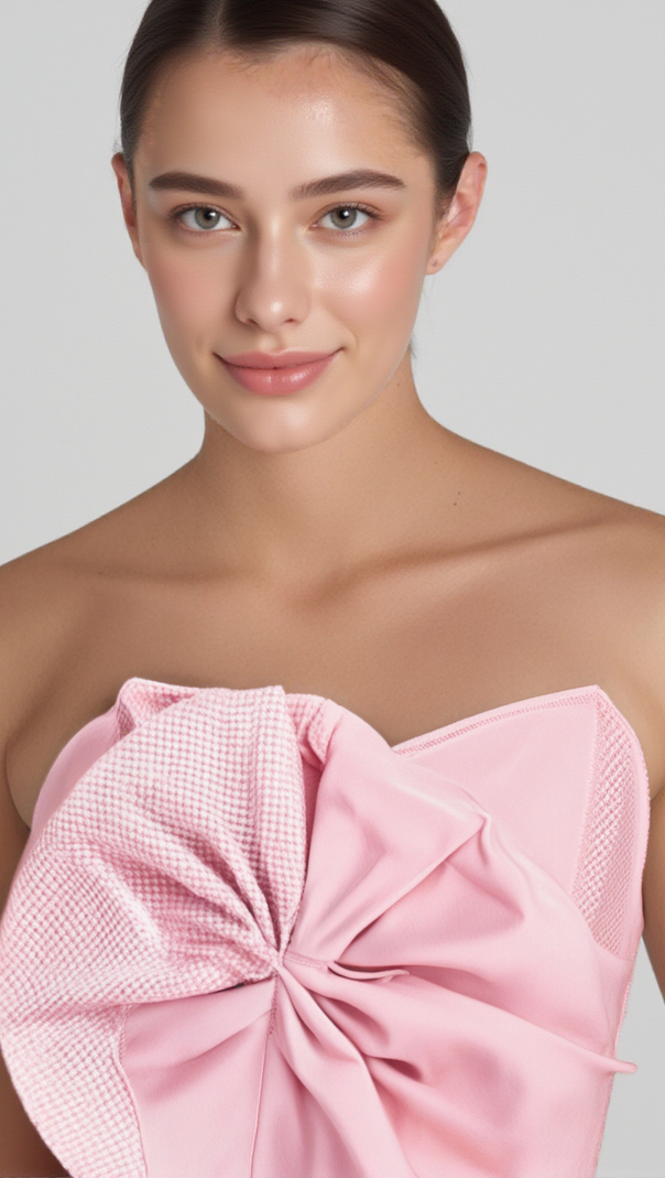AIIZIE ANNABELLE BOWKNOT BANDAGE BUSTIER MIDI DRESS IN PINK - product image