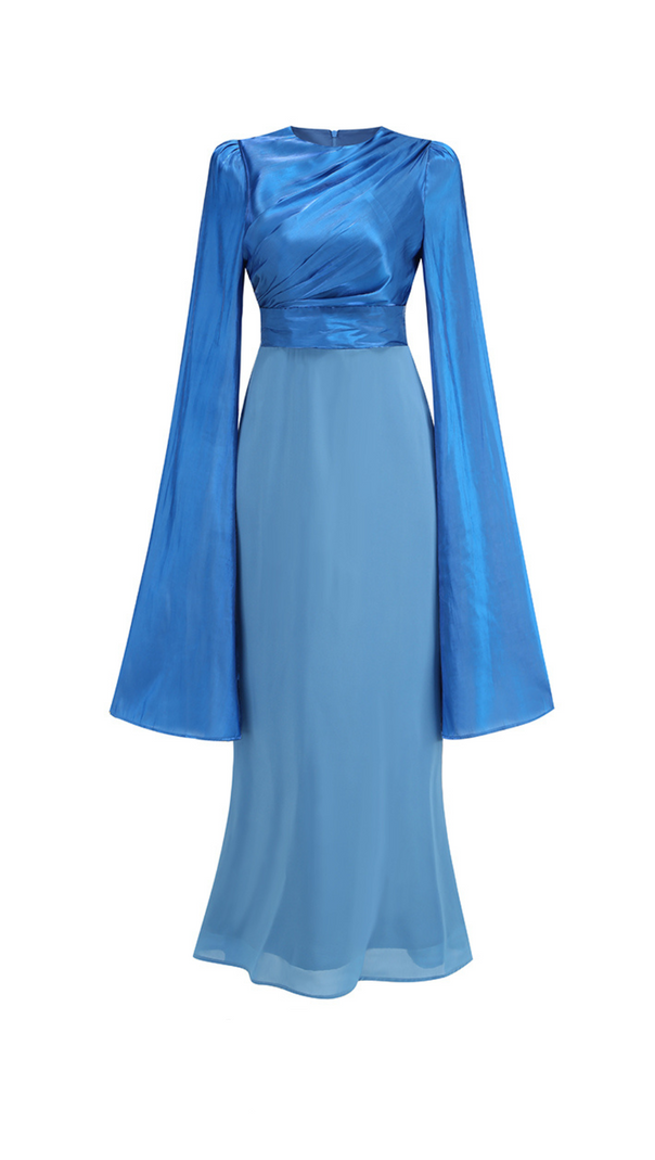 AIIZIE MARCIA TRUMPET SLIT SLEEVE BODYCON MAXI DRESS IN BLUE - product image
