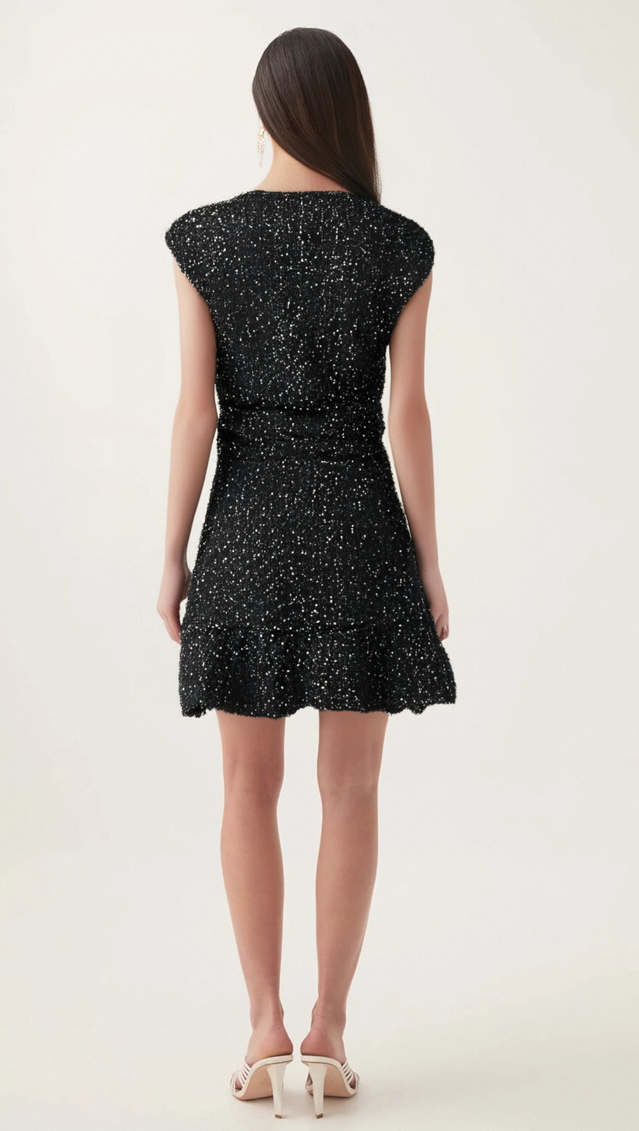 CORDELIA SEQUIN-EMBELLISHED TIERED MINI DRESS