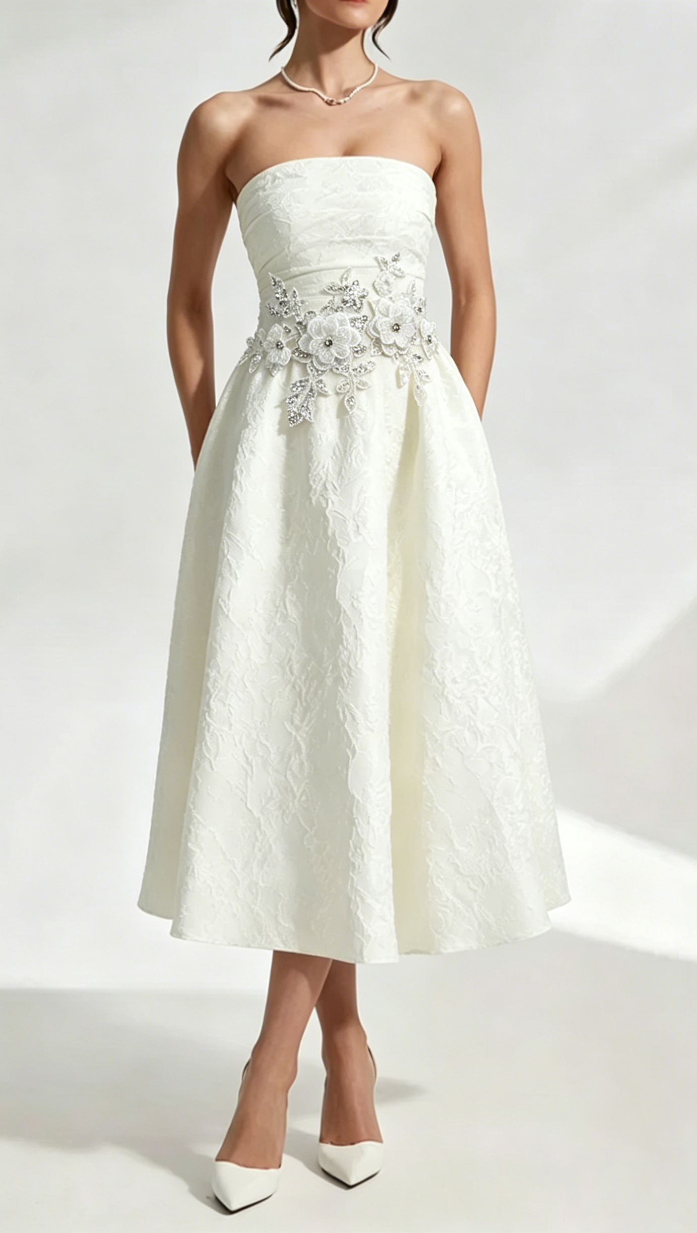 Lace Flower Embroidery Saoirse Midi Dress - Ivory