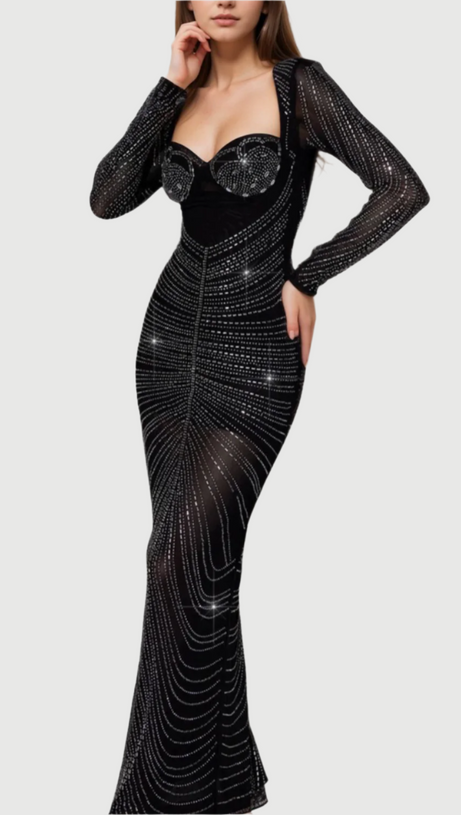LONG SLEEVE CRYSTAL MAXI DRESS