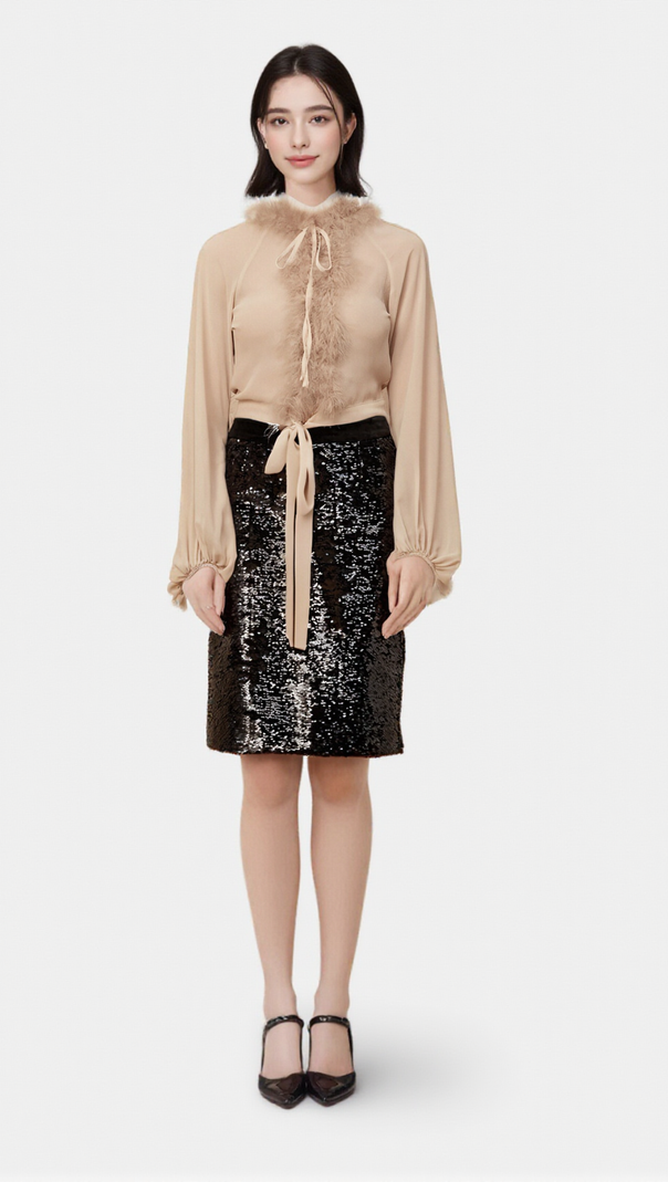 AIIZIE SALOME FEATHER-DETAIL CHIFFON BLOUSE - product image