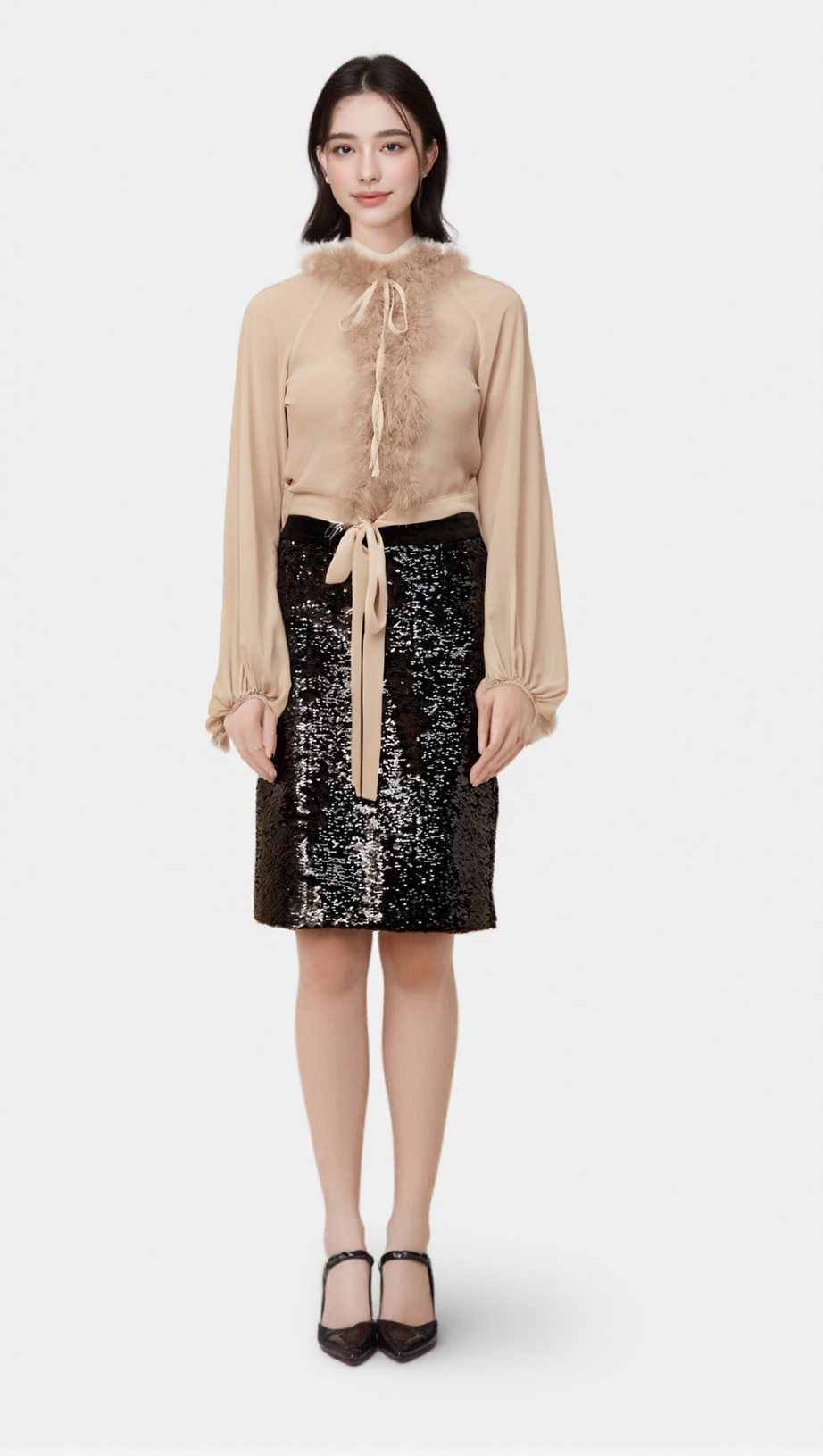 SALOME FEATHER-DETAIL CHIFFON BLOUSE