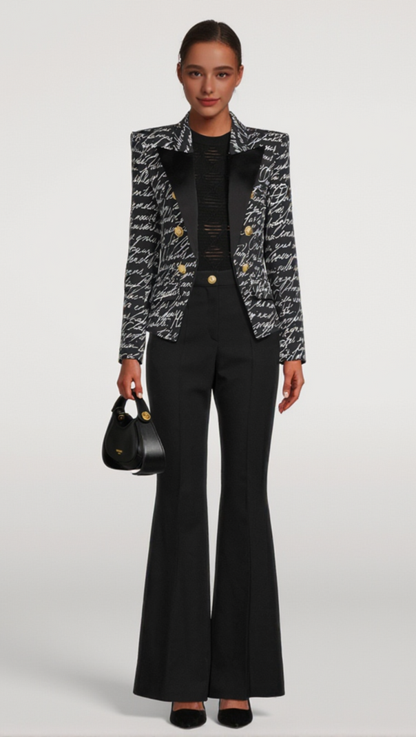 AIIZIE ALPHABET PATTERN BLACK JACKET WITH SINGLE BUTTON - product image