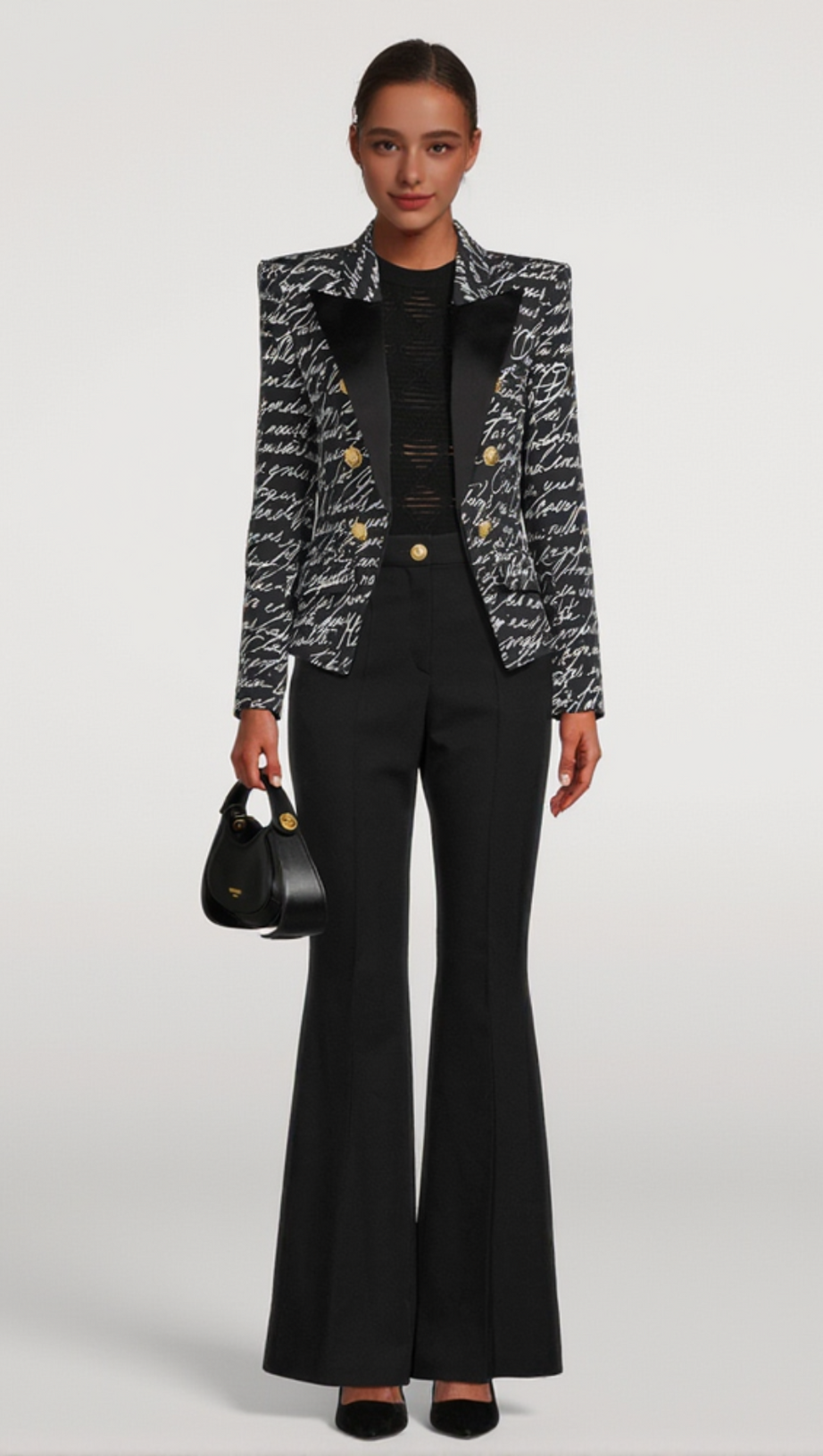 ALPHABET PATTERN BLACK JACKET WITH SINGLE BUTTON