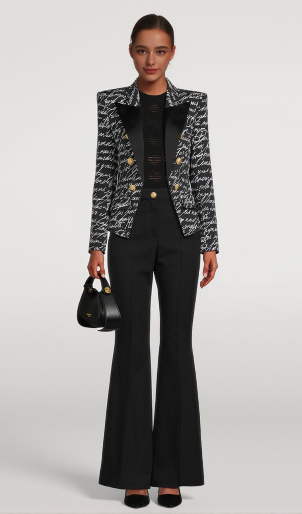 ALPHABET PATTERN BLACK JACKET WITH SINGLE BUTTON