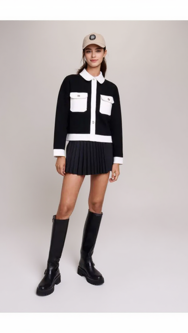 AIIZIE CROPPED CONTRASTING KNITTED CARDIGAN - product image