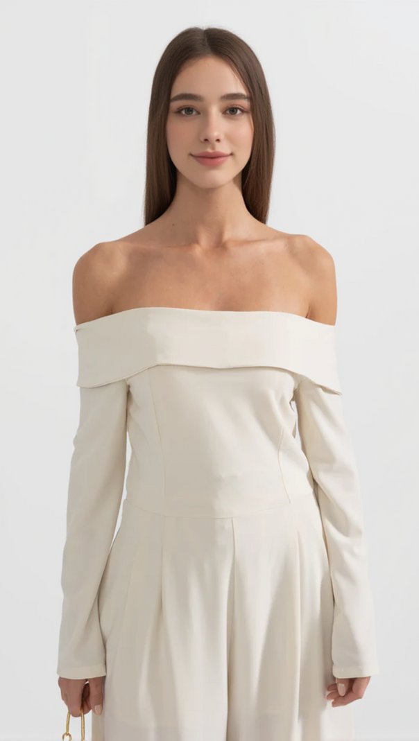 AIIZIE VESPER OFF-THE-SHOULDER CREPE JUMPSUIT IN IVORY - product image