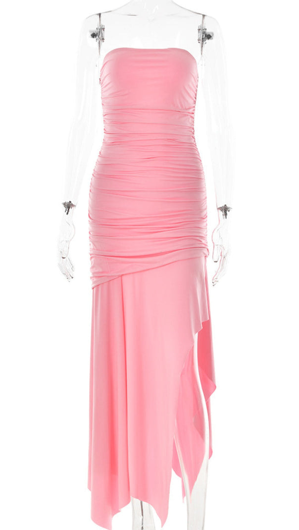 AIIZIE STRAPLESS RUCHED FISHTAIL SLIT DRESS - product image