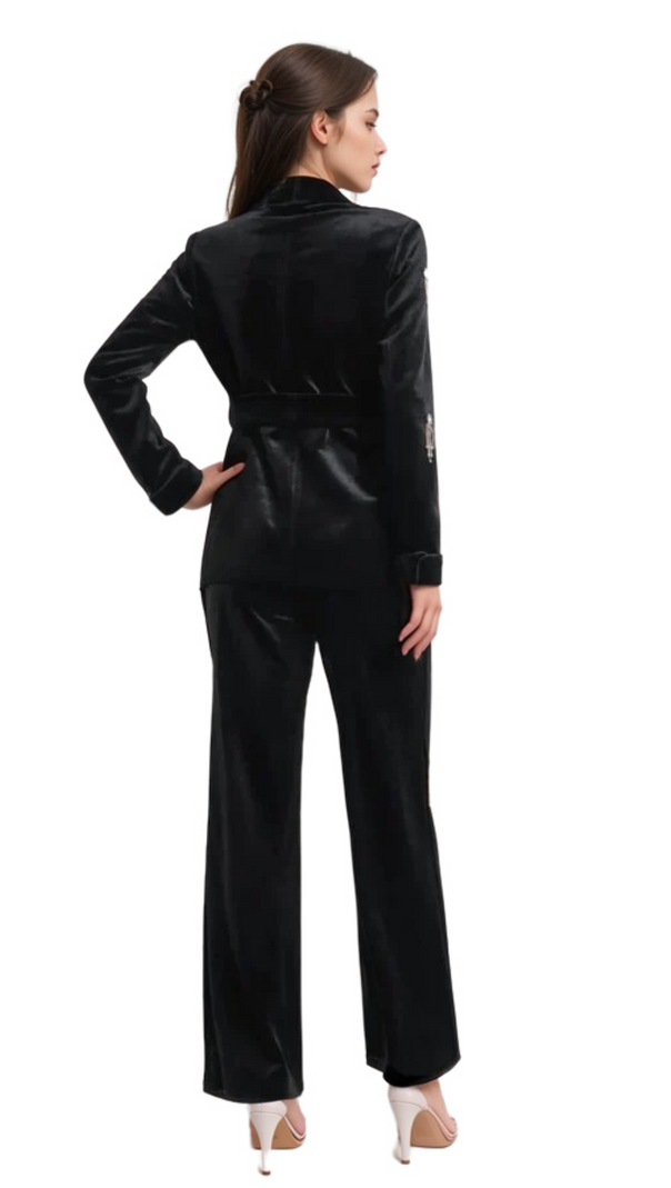 AIIZIE APPHIA VELVET DIAMOND EMBELLISHED BLAZER 2 PIECE IN BLACK - product image