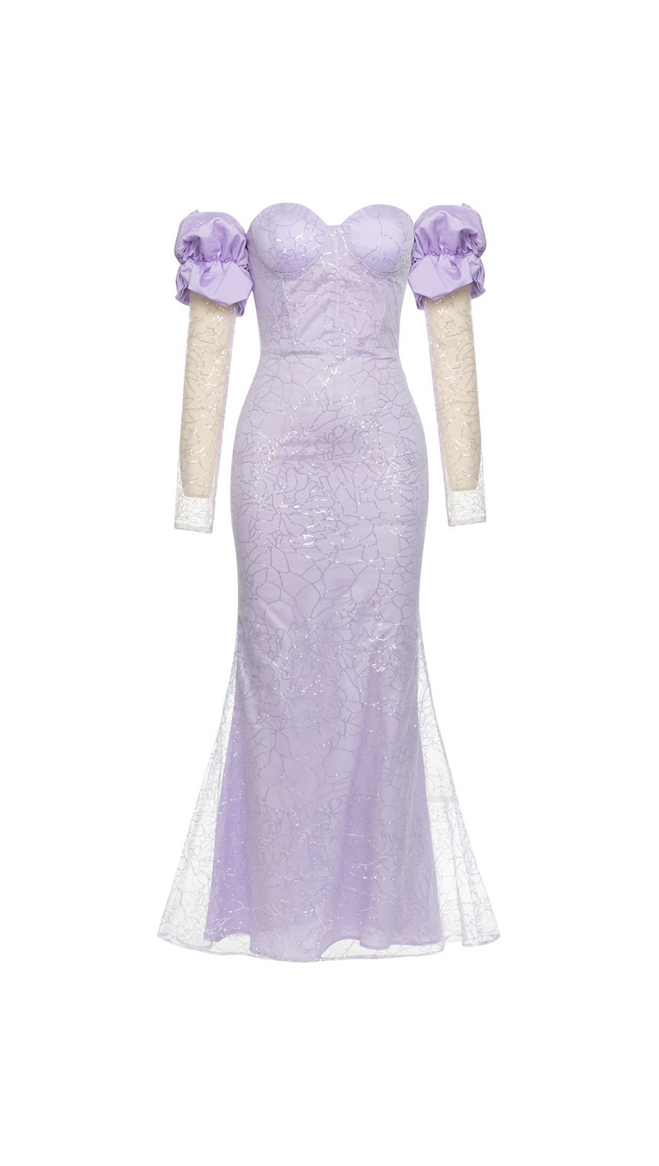 EMILY PURPLE MESH PATCHWORK SEQUIN STRAPLESS MAXI DRESS