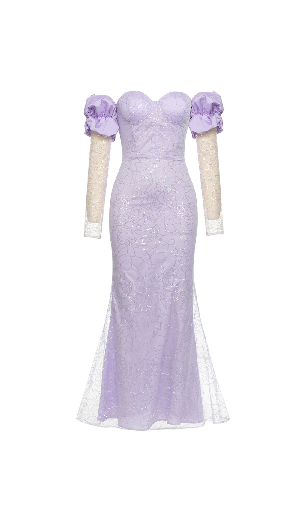 EMILY LILA MESH PATCHWORK PAILLETTEN TRÄGERLOSES MAXIKLEID