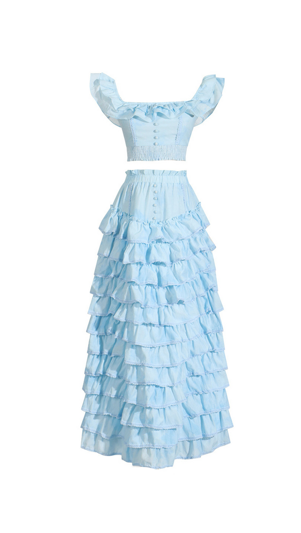 AIIZIE CATHY MULTI-LAYER RUFFLE MAXI DRESS SUIT IN BLUE - product image