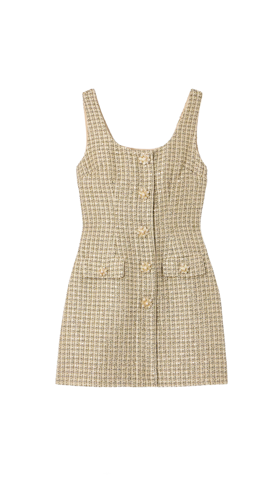 SEQUIN-EMBELLISHED CHECKED METALLIC BOUCLÉ-TWEED MINI DRESS IN GOLD