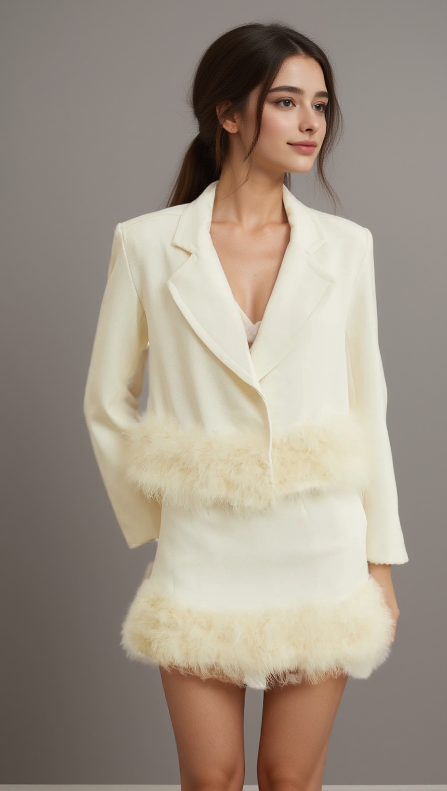 VALÉRIE FEATHER-HEM BLAZER & SKIRT MATCHING SET