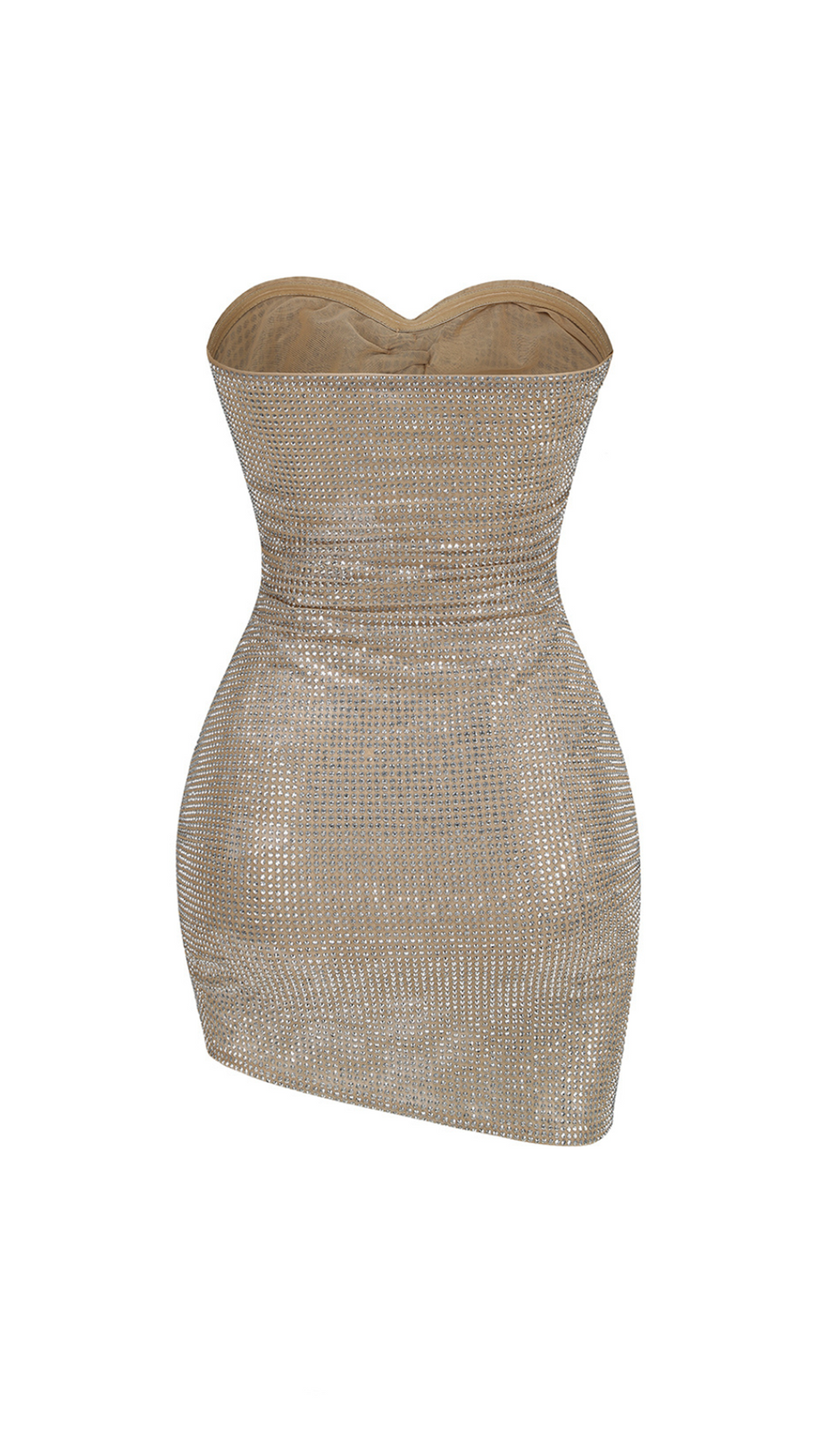 OFF-SHOULDER CRYSTAL-EMBELLISHED MINI DRESS IN SILVER