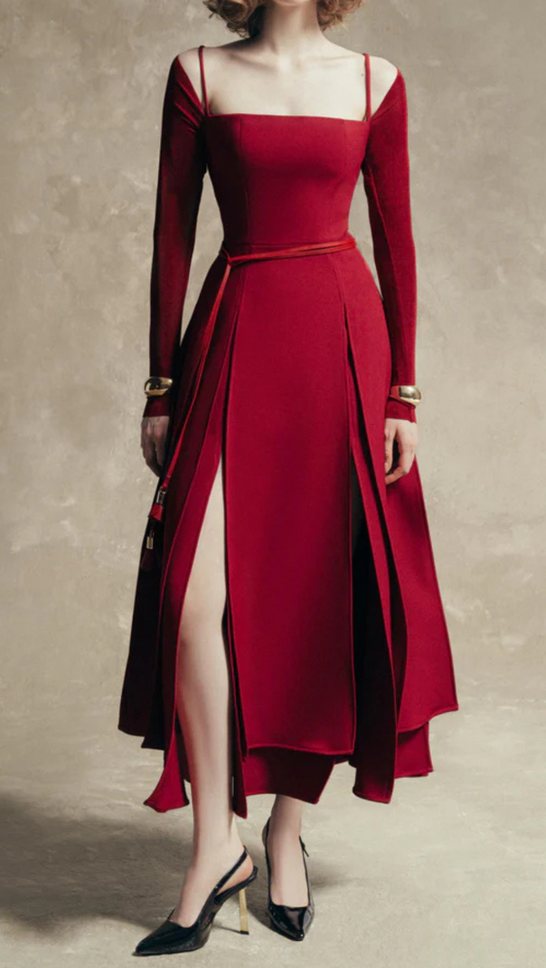 AIIZIE PHANTOM FRINGED MIDI DRESS IN RED - product image