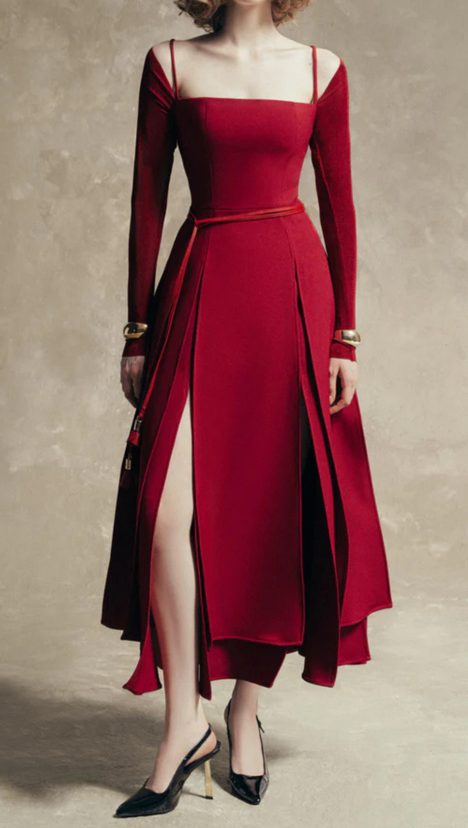 PHANTOM FRINGED MIDI DRESS IN RED