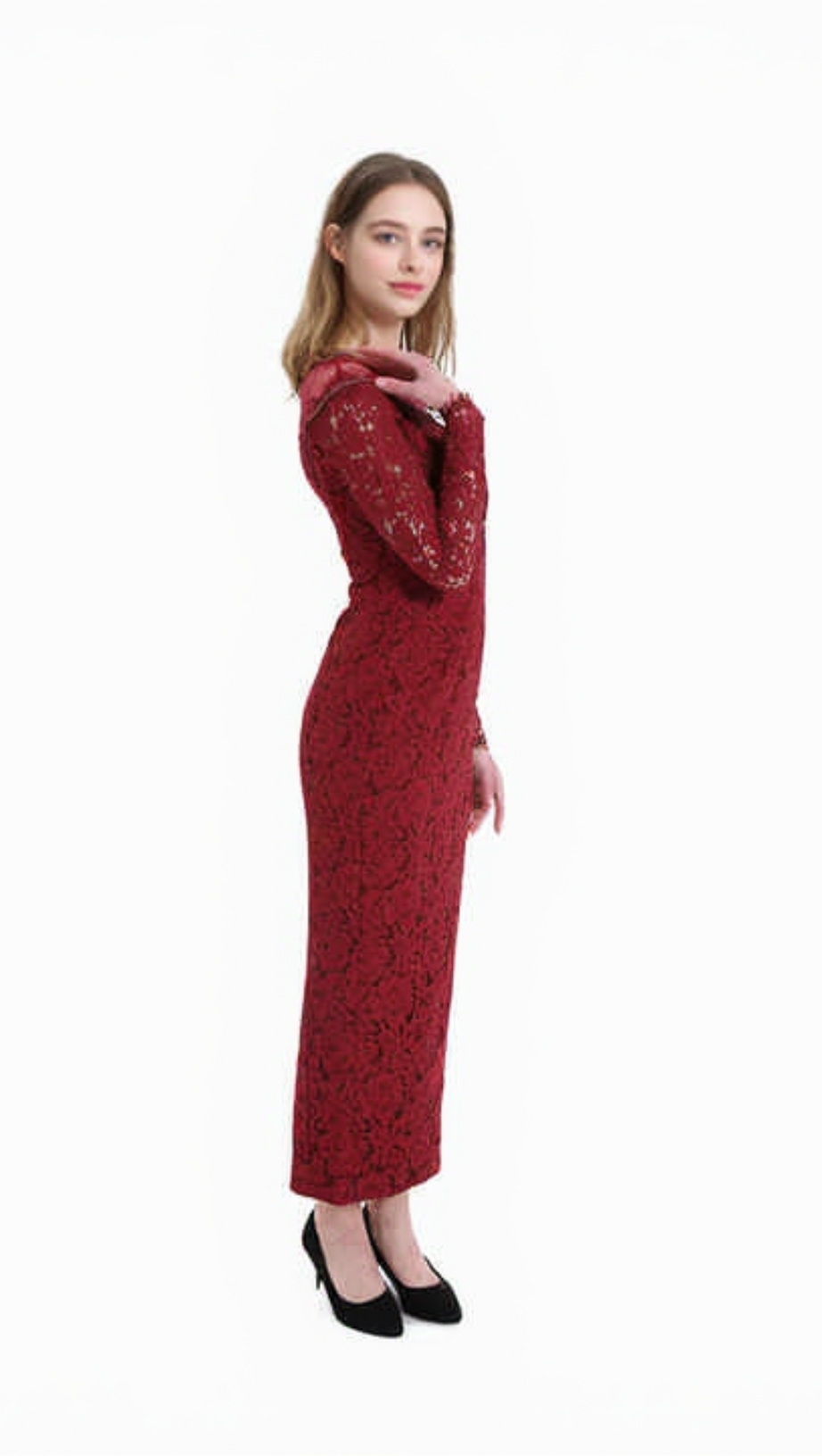 LACE HOLLOW MAXI DRESS IN RED