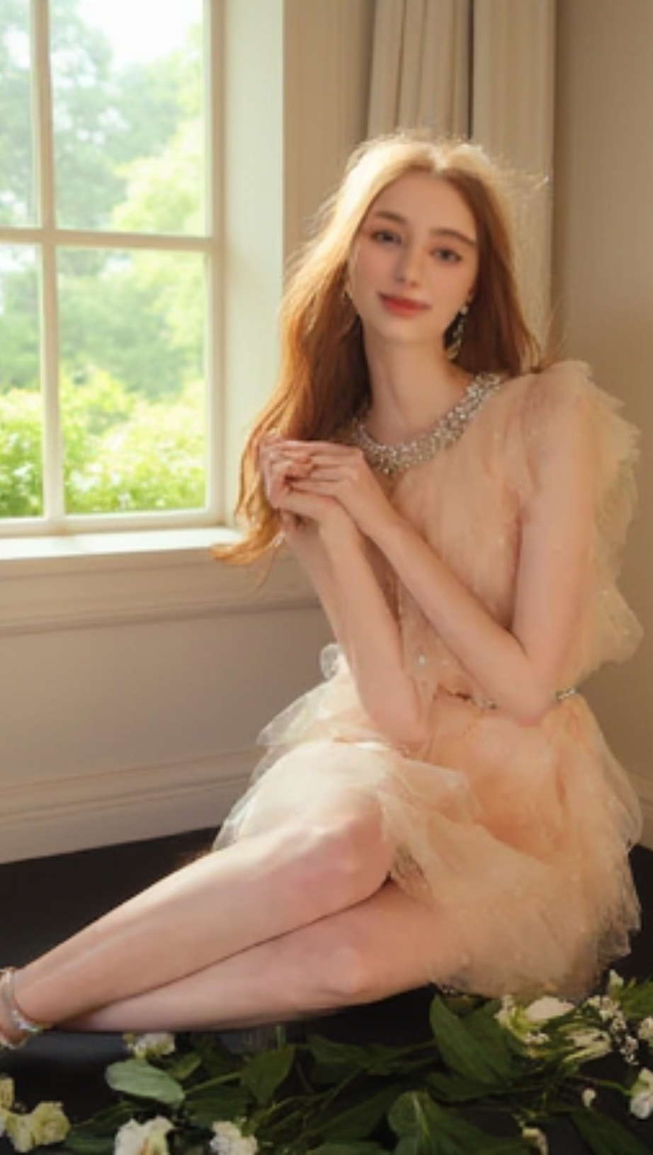 CRYSTAL EMBELLISHED RUFFLE MINI DRESS IN PALE PINK