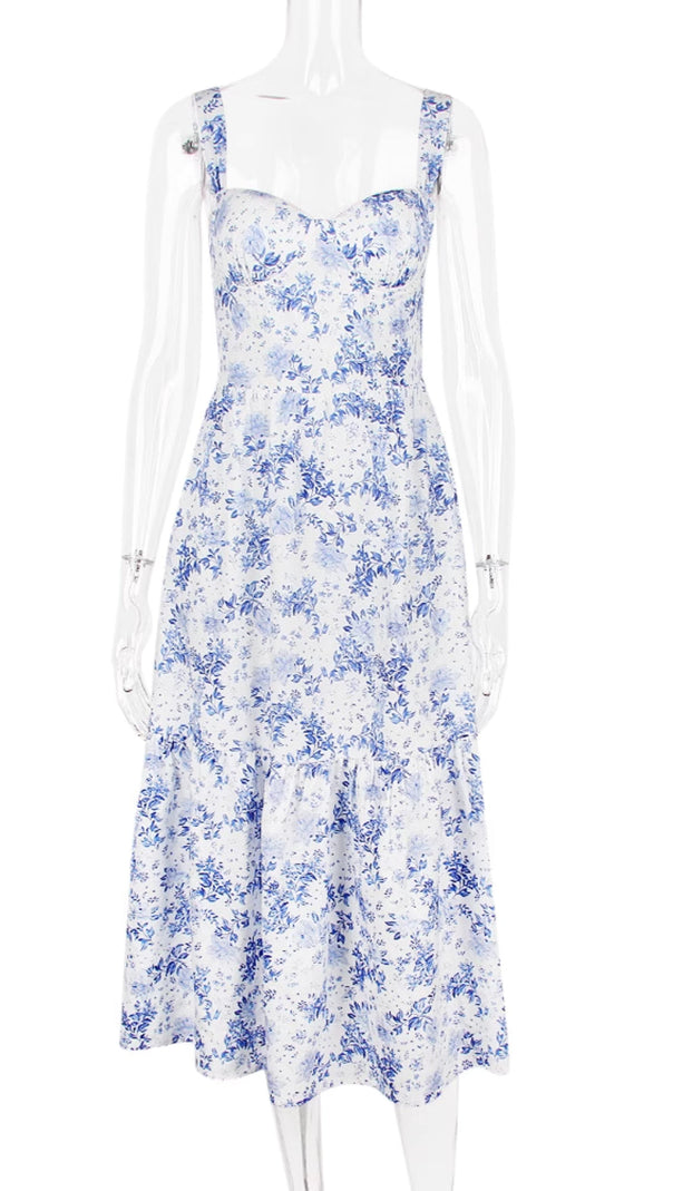 AIIZIE FLORAL PRINTED MIDI DRESS IN BLUE - product image
