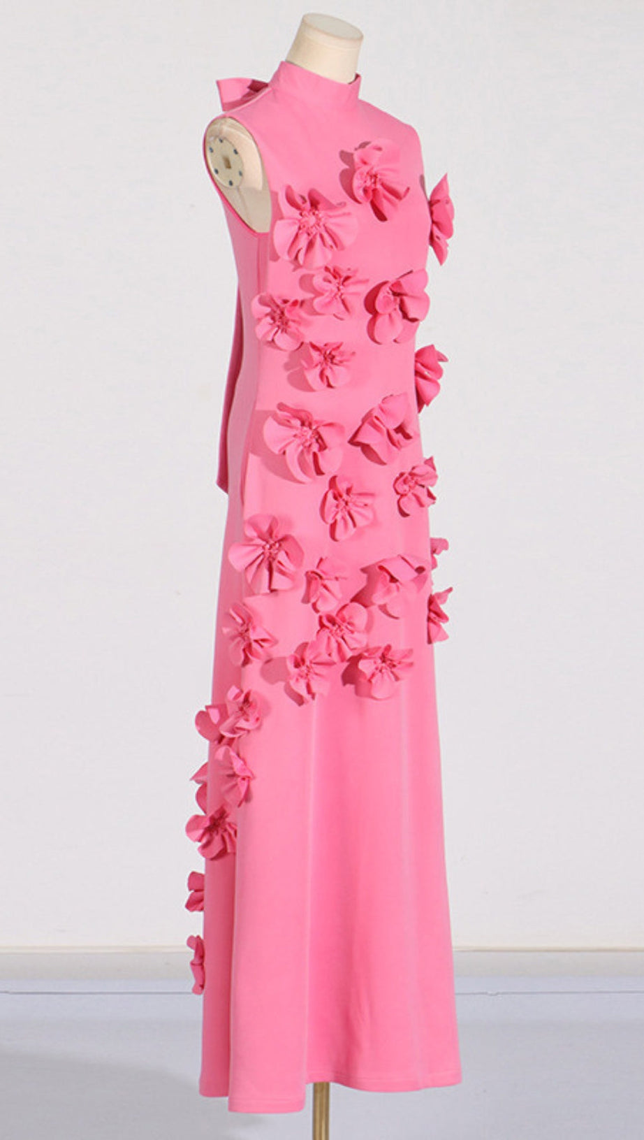 ANNONA PINK FLOWER EMBELLISHED MAXI DRESS