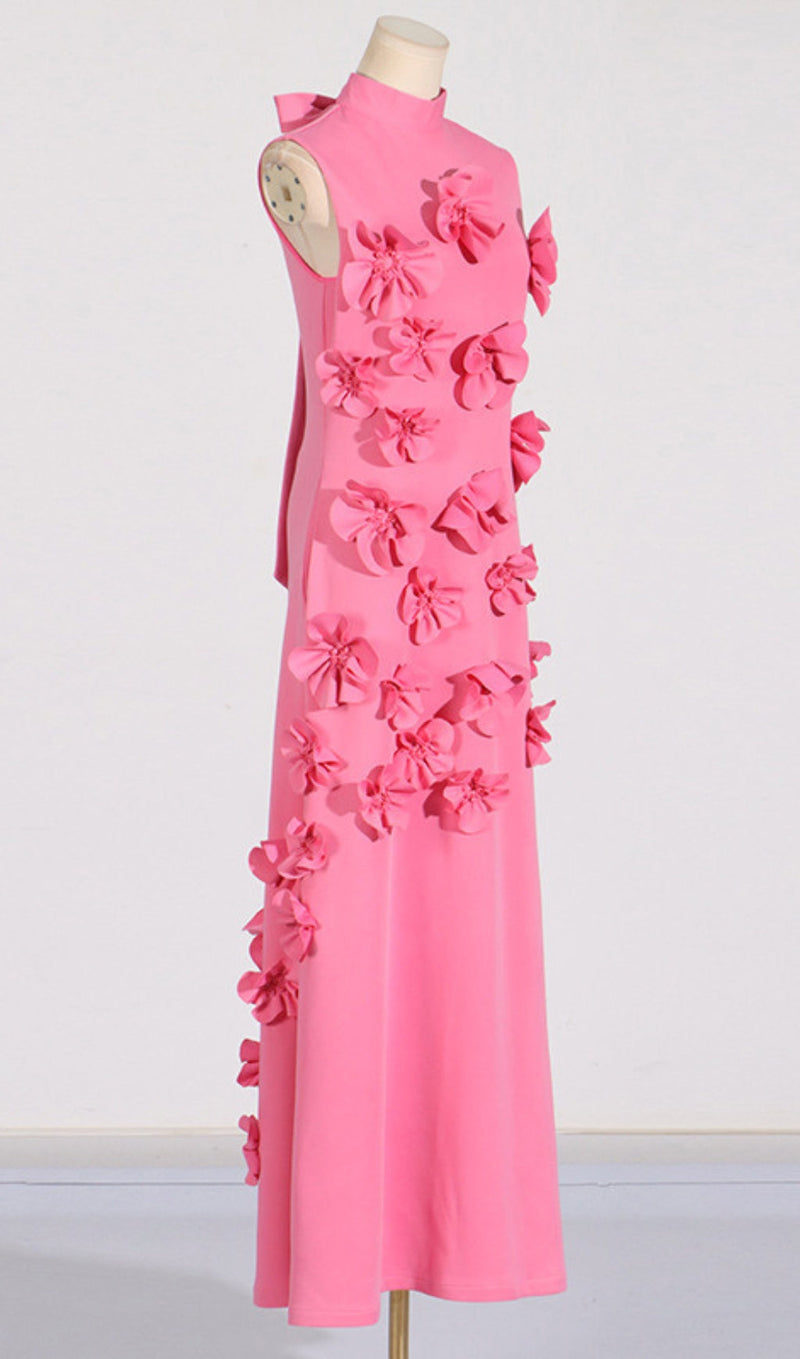 ANNONA PINK FLOWER EMBELLISHED MAXI DRESS